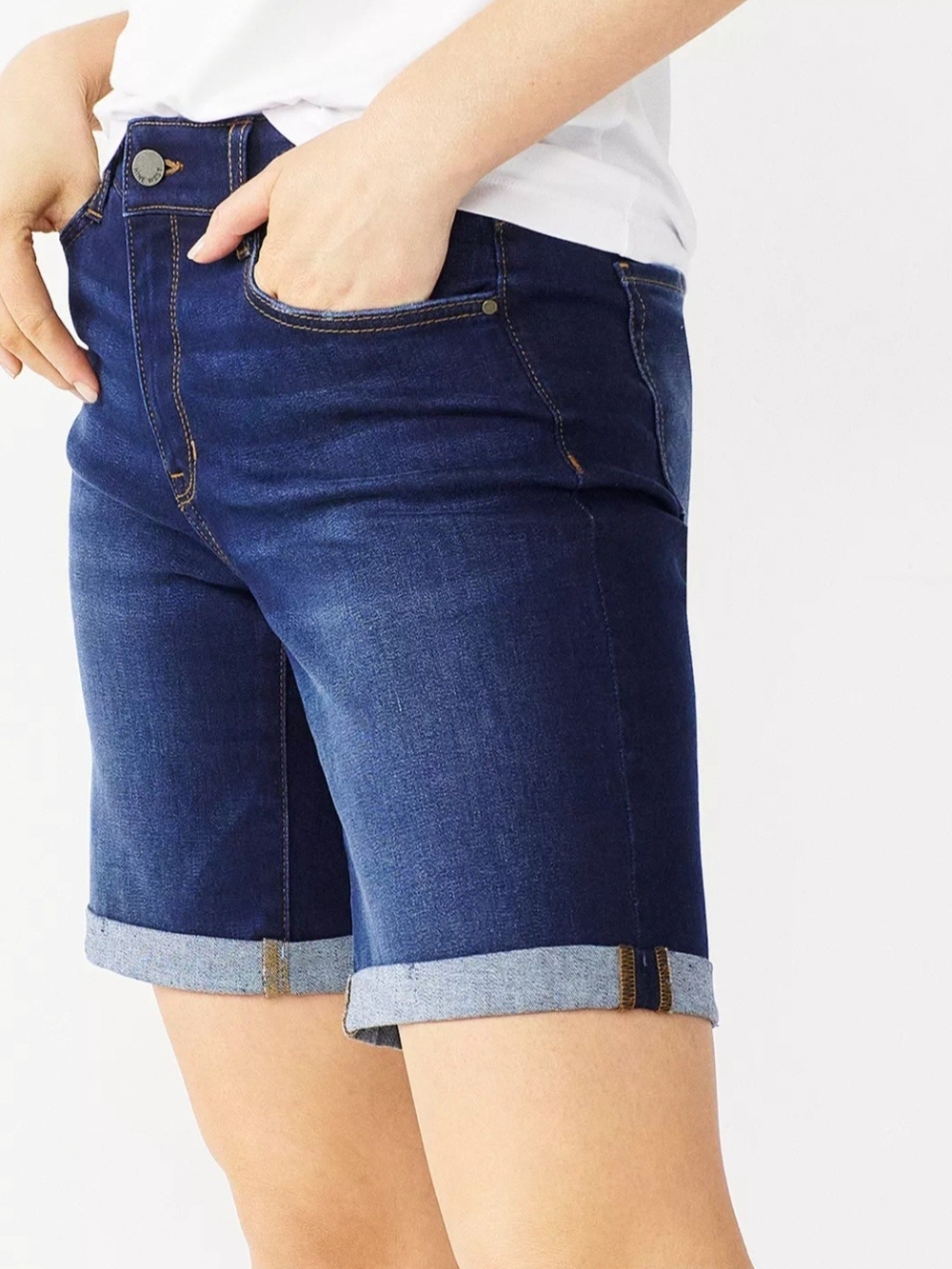 Nine West Dark Bermuda Blue Cuffed Denim Shorts